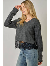 Load image into Gallery viewer, Charcoal Lace Bottom Sweater
