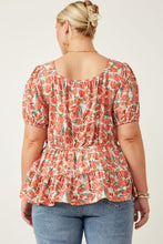 Load image into Gallery viewer, Coral Smocked Floral Top - Plus
