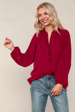 Load image into Gallery viewer, Cranberry Ruffle Button Up Top
