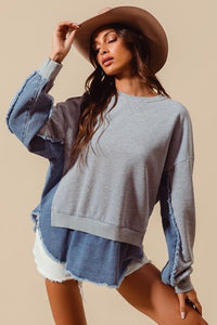 Grey + Denim Layered Sweatshirt