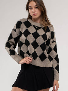 Black Harlequin Check Sweater