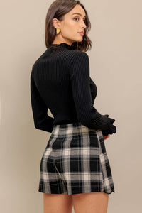 Black Plaid Scalloped Skort