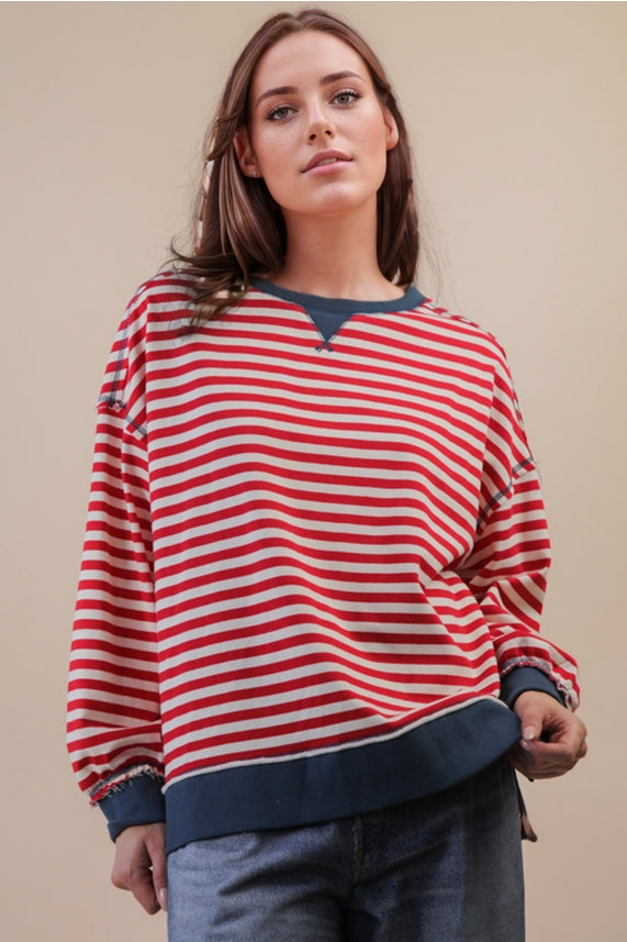 Red + Cream Striped Pullover