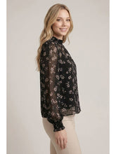 Load image into Gallery viewer, Black Floral Dot Chiffon Top
