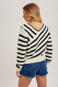 Black Striped Wrap Sweater