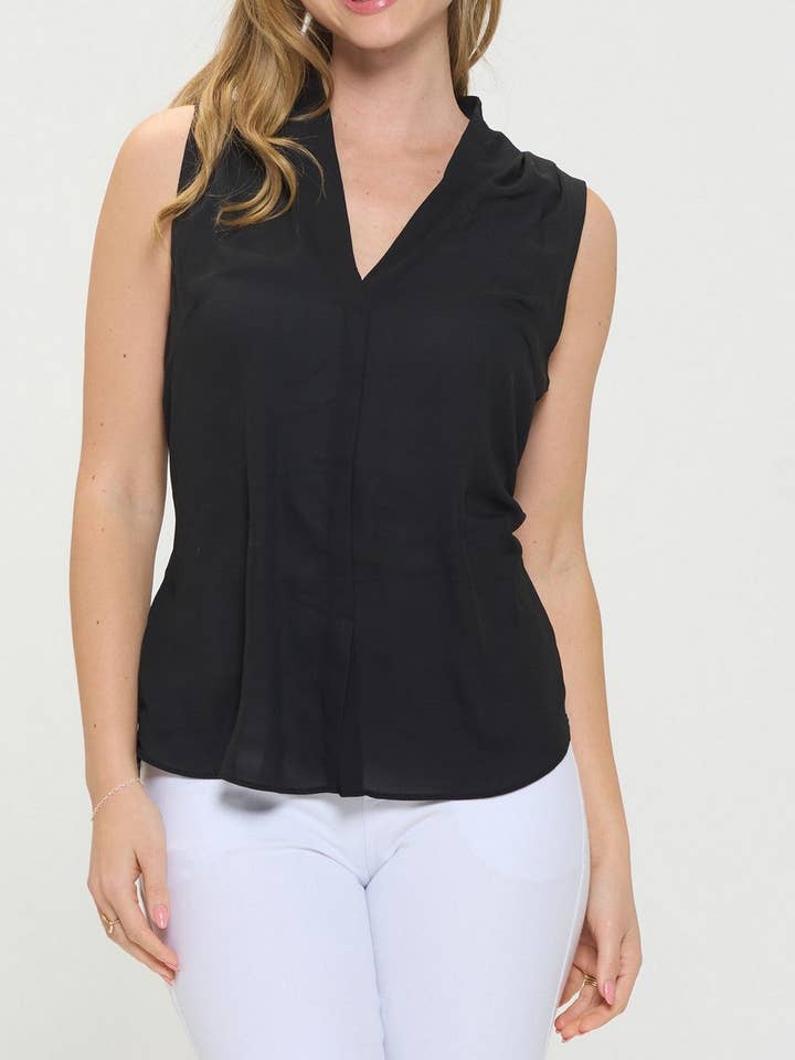 Black Camille Pleated Blouse