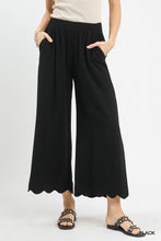 Load image into Gallery viewer, Black Scalloped Wide Linen Pants
