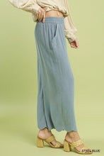 Load image into Gallery viewer, Umgee Steel Blue Scalloped Wide Linen Pants
