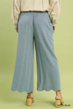 Load image into Gallery viewer, Umgee Steel Blue Scalloped Wide Linen Pants
