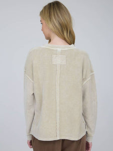 Khaki Washed Ribbed Pocket Pullover