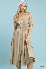 Load image into Gallery viewer, Umgee Latte Stripe Smocked Zip Dress
