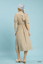 Load image into Gallery viewer, Umgee Latte Stripe Smocked Zip Dress
