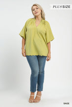 Load image into Gallery viewer, Umgee Sage Scalloped Top - Plus
