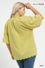 Load image into Gallery viewer, Umgee Sage Scalloped Top - Plus
