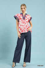 Load image into Gallery viewer, Umgee Red + Pink Floral Denim Trim Top
