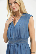 Load image into Gallery viewer, Umgee Denim Smocked Zip Dress
