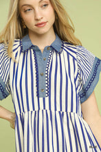 Load image into Gallery viewer, Umgee Denim Trim Blue Stripe Dress
