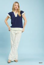 Load image into Gallery viewer, Umgee Navy Linen Trim Top
