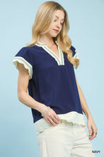 Load image into Gallery viewer, Umgee Navy Linen Trim Top
