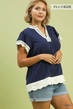 Load image into Gallery viewer, Umgee Navy Linen Trim Top

