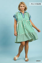 Load image into Gallery viewer, Umgee Green Denim Trim Dress - Plus
