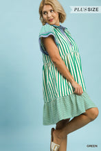 Load image into Gallery viewer, Umgee Green Denim Trim Dress - Plus

