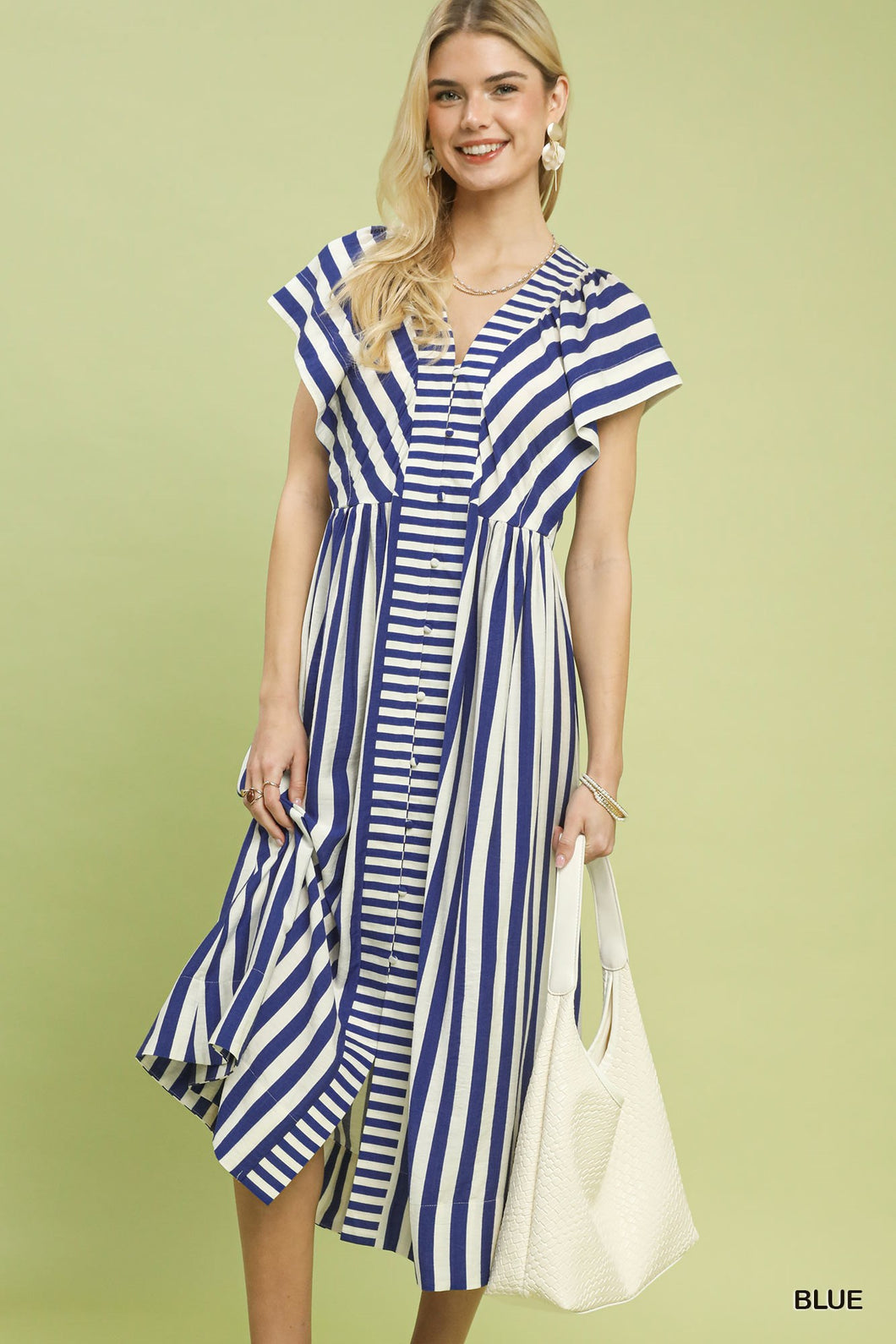 Umgee Blue Stripe Midi Dress  Adorn Boutique MI