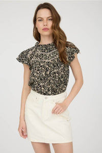 Black + Cream Floral Lace Top