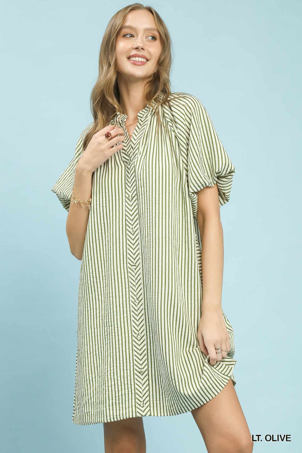 Umgee Olive Stripe Mini Dress Medium Umgee Olive Stripe Mini Dress Medium