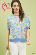 Load image into Gallery viewer, Blue + Pink Floral Crew Neck Top
