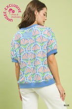 Load image into Gallery viewer, Blue + Pink Floral Crew Neck Top
