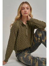 Load image into Gallery viewer, Olive Cable Henley Sweater
