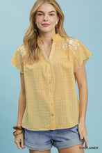 Load image into Gallery viewer, Umgee Yellow Embroidered Check Top
