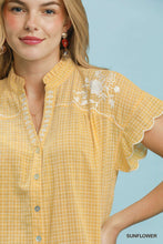 Load image into Gallery viewer, Umgee Yellow Embroidered Check Top
