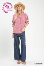 Load image into Gallery viewer, Umgee Raspberry Floral Embroidered Top
