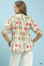 Load image into Gallery viewer, Umgee Red Floral Smocked Top

