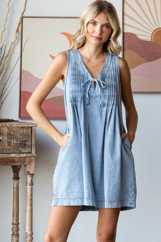 Light Denim Pintuck Dress