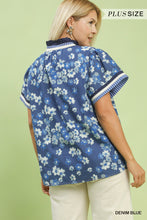 Load image into Gallery viewer, Umgee Blue Floral Stripe Trim Top  - Plus
