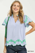 Load image into Gallery viewer, Umgee Blue Scalloped Embroidered Top
