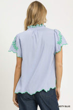 Load image into Gallery viewer, Umgee Blue Scalloped Embroidered Top
