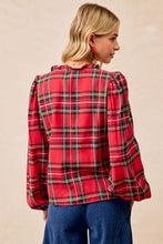 Load image into Gallery viewer, BiBi Red Plaid Balloon Sleeve Top
