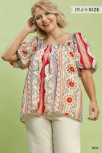 Load image into Gallery viewer, Umgee Red Patchwork Top - Plus

