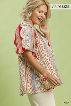 Load image into Gallery viewer, Umgee Red Patchwork Top - Plus
