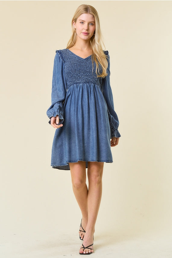 Smocked Tencel L/S Dress