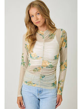 Load image into Gallery viewer, Oatmeal + Yellow Ruched Sheer Top
