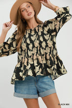 Load image into Gallery viewer, Black Floral Smocked Top
