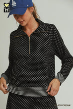 Load image into Gallery viewer, Black + Cream Polka Dot Zip Pullover
