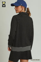 Load image into Gallery viewer, Black + Cream Polka Dot Zip Pullover
