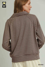 Load image into Gallery viewer, Brown Gingham Zip Pullover
