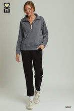 Load image into Gallery viewer, Navy Gingham Zip Pullover

